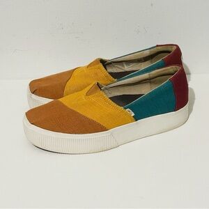 Toms Platform Colorblock Slip-On Sneakers in Mustard, Teal & Burgundy